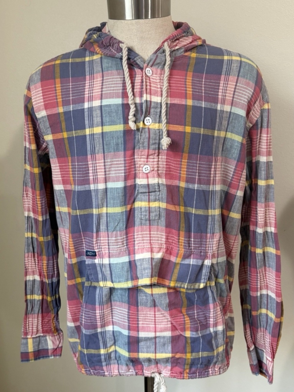 Polo Ralph Lauren Plaid Indian Madras Cotton Pullover Shirt Hooded Jacket Sz L